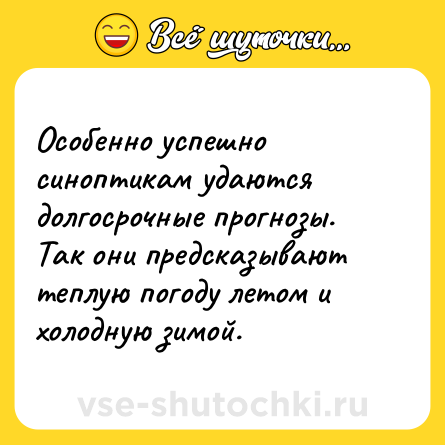 Шутка: Особенно успешно синоптикам удаются долгосрочные прогнозы. Так они предсказывают теплую погоду летом и холодную зимой.