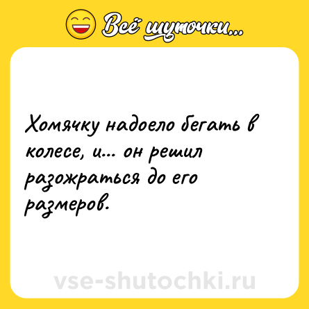 Шутка: Хомячку надоело бегать в колесе, и... он решил разожраться до его размеров.