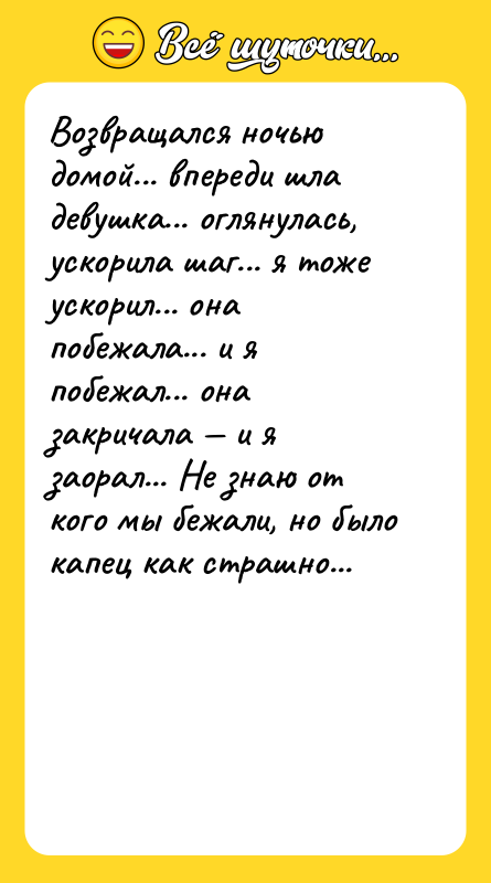 Возвращался ночью домой... впереди шла девушка... оглянулась, ускорила шаг... я