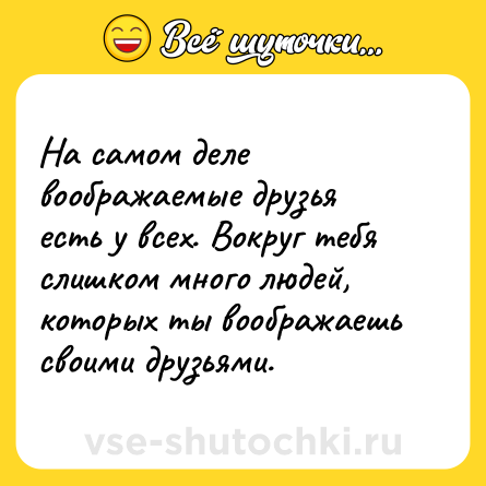 Шутка: На самом деле воображаемые друзья есть у всех. Вокруг тебя слишком много людей, которых ты воображаешь своими друзьями.