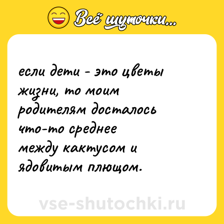 Шутка: если дети - это цветы жизни, то моим  <br>родителям досталось что-то среднее  <br>между кактусом и ядовитым плющом.