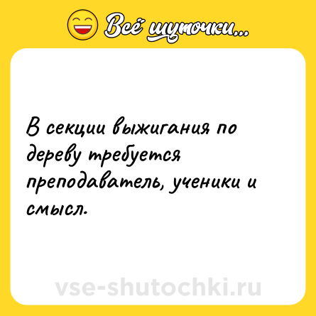 Шутка: В секции выжигания по дереву требуется преподаватель, ученики и смысл.
