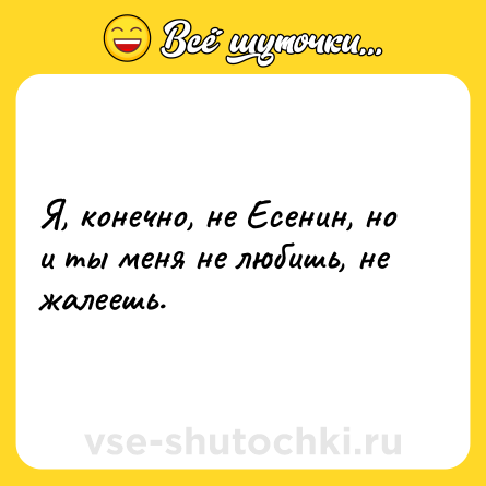 Шутка: Я, конечно, не Есенин, но и ты меня не любишь, не жалеешь.