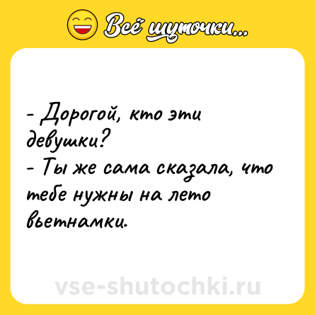 Шутка: - Дорогой, кто эти девушки?<br>- Ты же сама сказала, что тебе нужны на лето вьетнамки.