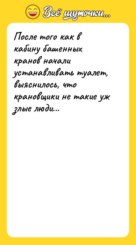 После того как в кабину башенных кранов начали устанавливать туалет,