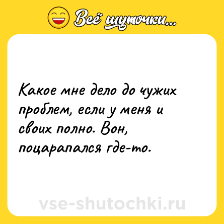 Шутка: Какое мне дело до чужих проблем, если у меня и своих полно. Вон, поцарапался где-то.