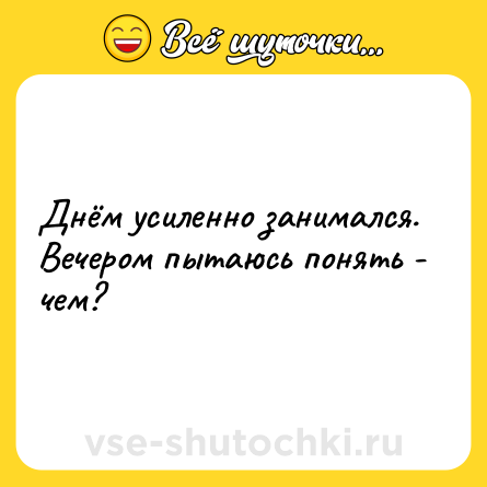 Шутка: Днём усиленно занимался. Вечером пытаюсь понять - чем?