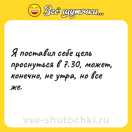 Шутка: Я поставил себе цель проснуться в 7.30, может, конечно, не утра, но все же.