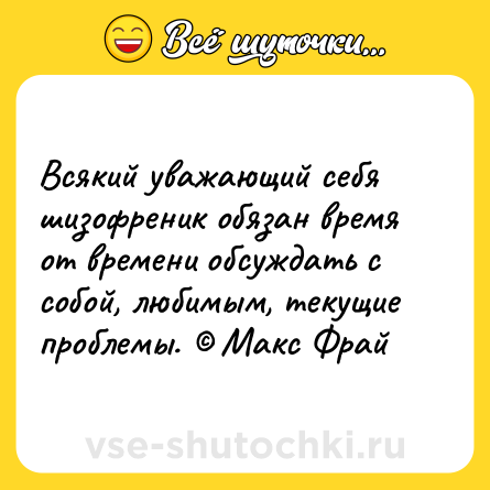 Шутка: Всякий уважающий себя шизофреник обязан время от времени обсуждать с собой, любимым, текущие проблемы. © Макс Фрай