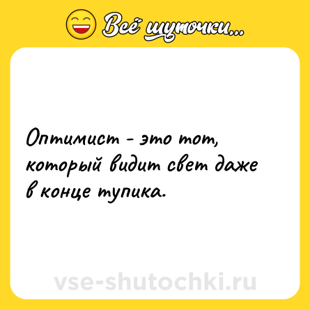 Шутка: Оптимист - это тот, который видит свет даже в конце тупика.