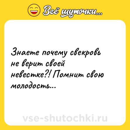 Шутка: Знаете почему свекровь не верит своей невестке?! Помнит свою молодость...