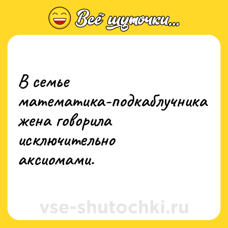 Шутка: В семье математика-подкаблучника жена говорила исключительно аксиомами.