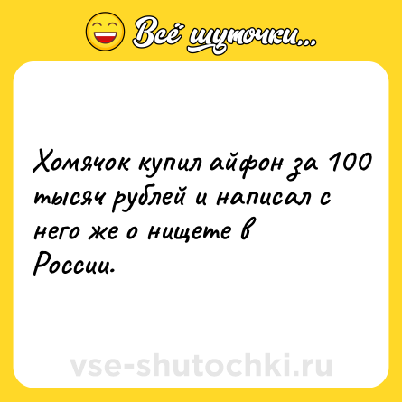 Шутка: Хомячок купил айфон за 100 тысяч рублей и написал с него же о нищете в России.