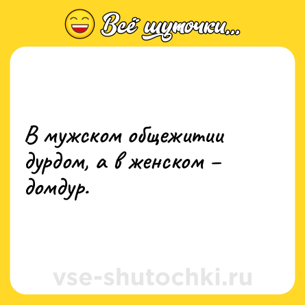 Шутка: В мужском общежитии дурдом, а в женском – домдур.
