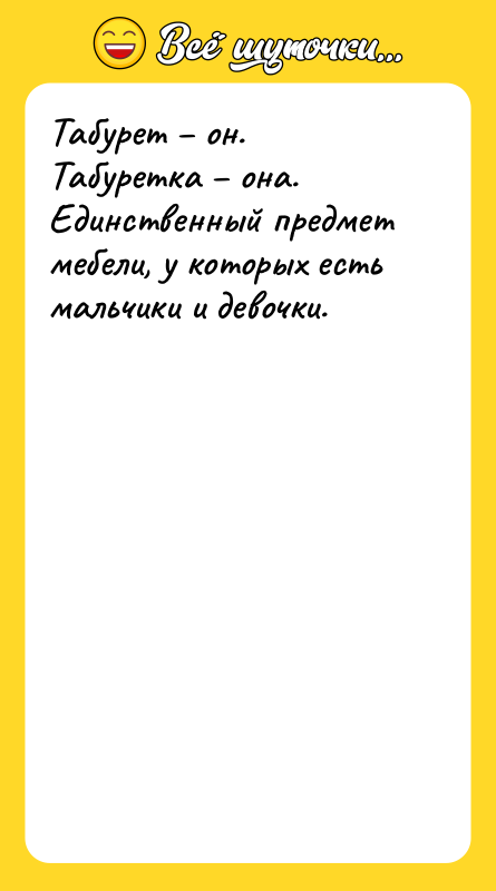 Табурет он. Табуретка она. Единственный предмет мебели, у