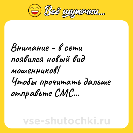 Шутка: Внимание - в сети появился новый вид мошенников!<br>Чтобы прочитать дальше отправьте СМС...