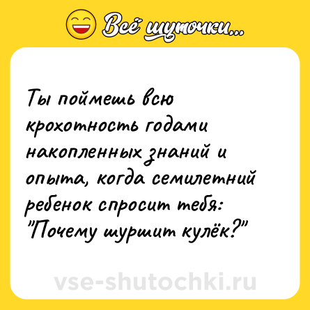 Шутка: Ты поймешь всю крохотность годами накопленных знаний и опыта, когда семилетний ребенок спросит тебя: 
