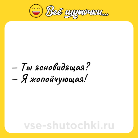 Шутка: — Ты ясновидящая?<br>— Я жопойчующая!