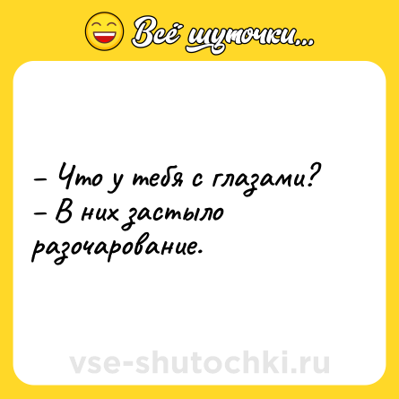 Шутка: – Что у тебя с глазами? <br>– В них застыло разочарование.