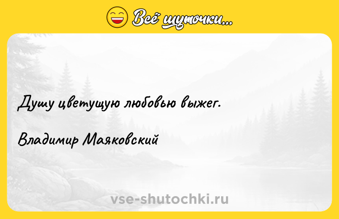 Цитата: Душу цветущую любовью выжег.Владимир Маяковский