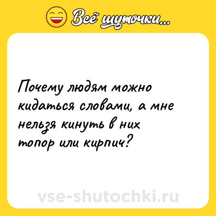 Шутка: Почему людям можно кидаться словами, а мне нельзя кинуть в них топор или кирпич?