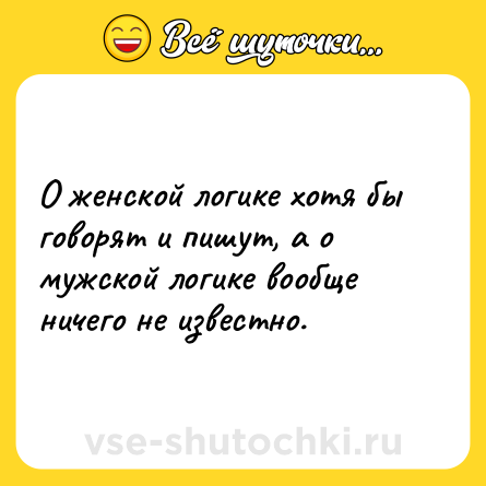 Шутка: О женской логике хотя бы говорят и пишут, а о мужской логике вообще ничего не известно.