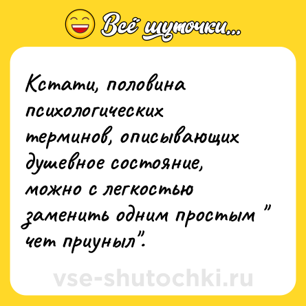 Шутка: Кстати, половина психологических терминов, описывающих душевное состояние, можно с легкостью заменить одним простым 