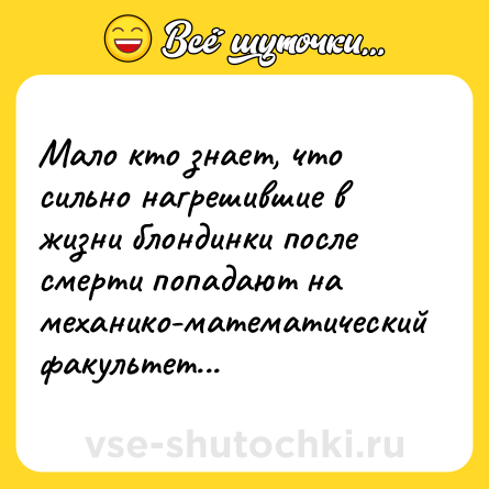 Шутка: Мало кто знает, что сильно нагрешившие в жизни блондинки после смерти попадают на механико-математический факультет...