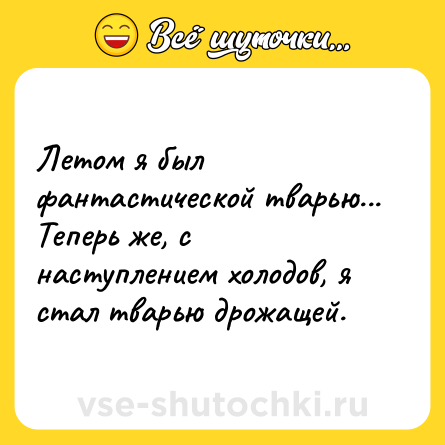 Шутка: Летом я был фантастической тварью... Теперь же, с наступлением холодов, я стал тварью дрожащей.