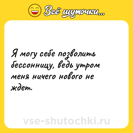 Шутка: Я могу себе позволить бессонницу, ведь утром меня ничего нового не ждет.