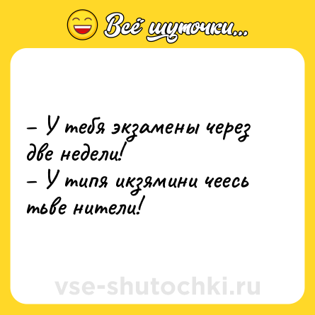 Шутка: – У тебя экзамены через две недели! <br>– У типя икзямини чеесь тьве нители!