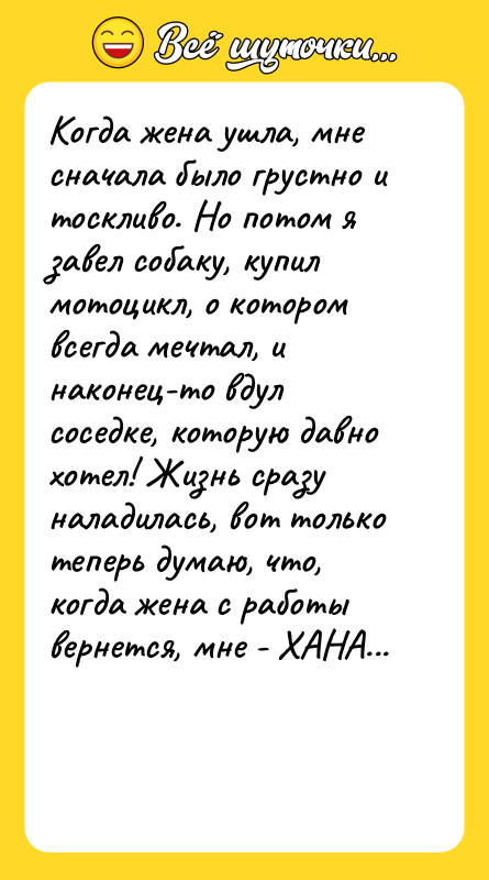 Когда жена ушла, мне сначала было грустно и тоскливо. Но
