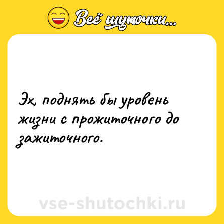 Шутка: Эх, поднять бы уровень жизни с прожиточного до зажиточного.