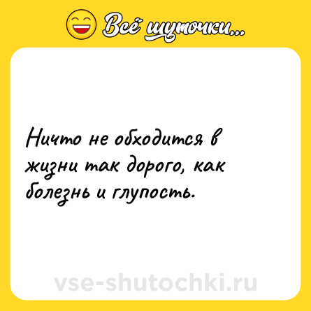 Шутка: Ничто не обходится в жизни так дорого, как болезнь и глупость.