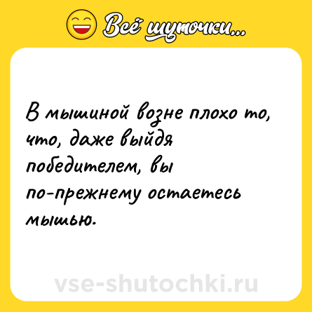 Шутка: В мышиной возне плохо то, что, даже выйдя победителем, вы по-прежнему остаетесь мышью.