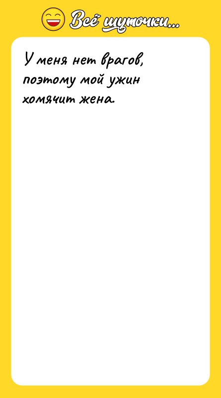 У меня нет врагов, поэтому мой ужин хомячит жена.