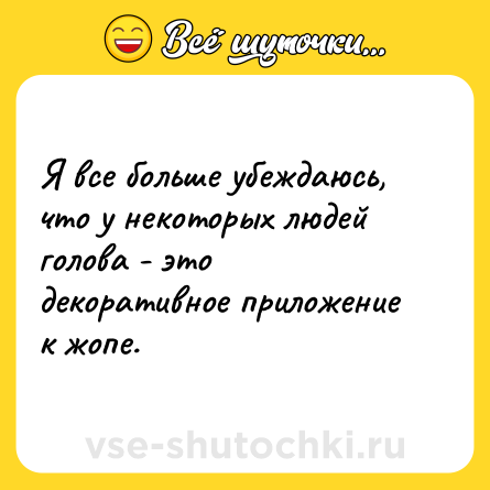 Шутка: Я все больше убеждаюсь, что у некоторых людей голова - это декоративное приложение к жопе.