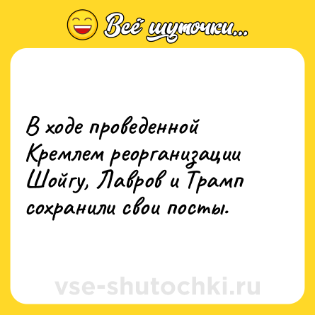 Шутка: В ходе проведенной Кремлем реорганизации Шойгу, Лавров и Трамп сохранили свои посты.