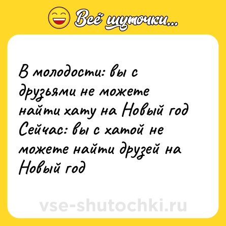 Шутка: В молодости: вы с друзьями не можете найти хату на Новый год<br>Сейчас: вы с хатой не можете найти друзей на Новый год