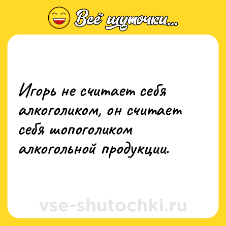Шутка: Игорь не считает себя алкоголиком, он считает себя шопоголиком алкогольной продукции.