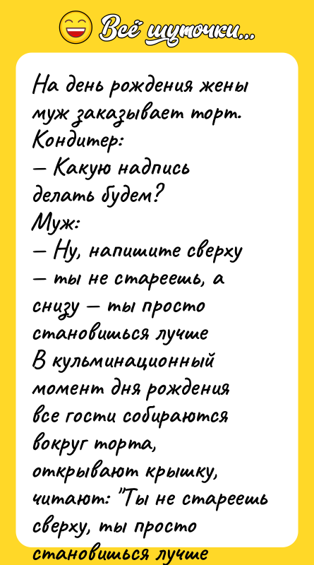 На день рождения жены муж заказывает торт. Кондитер: Какую