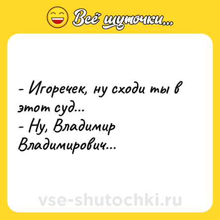 Шутка: - Игоречек, ну сходи ты в этот суд…<br>- Ну, Владимир Владимирович…
