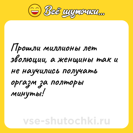 Шутка: Прошли миллионы лет эволюции, а женщины так и не научились получать оргазм за полторы минуты!