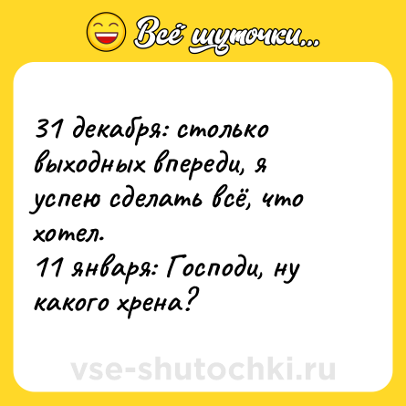 Шутка: 31 декабря: столько выходных впереди, я успею сделать всё, что хотел. <br>11 января: Господи, ну какого хрена?