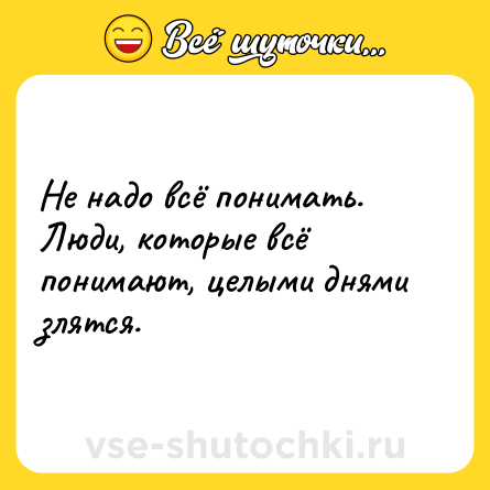 Шутка: Не надо всё понимать. Люди, которые всё понимают, целыми днями злятся.