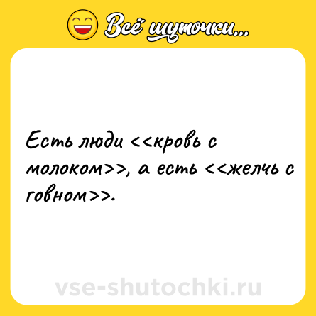 Шутка: Есть люди <<кровь с молоком>>, а есть <<желчь с говном>>.