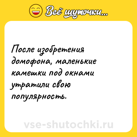 Шутка: После изобретения домофона, маленькие камешки под окнами утратили свою популярность.