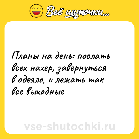 Шутка: Планы на день: послать всех нахер, завернуться в одеяло, и лежать так все выходные