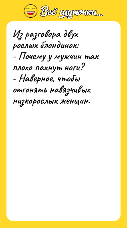 Из разговора двух рослых блондинок: - Почему у мужчин так