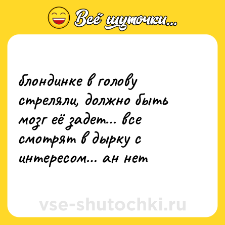 Шутка: блондинке в голову стреляли, должно быть мозг её задет… все смотрят в дырку с интересом… ан нет